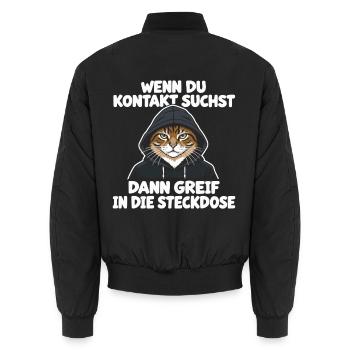 Katze Spruch Kontakt Greif In Die Steckdose - Unisex Bomberjacke - Schwarz - Hinten - AI Model Male 185 light (185cm)