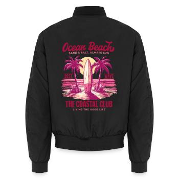 Ocean Beach Surfen Sommer Strand Retro Vintage - Unisex Bomberjacke - Schwarz - Hinten - AI Model Male 185 light (185cm)
