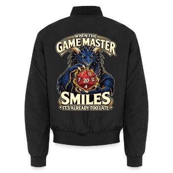 When the Game Master Smiles – D20 RPG - Unisex Bomberjacke - Schwarz - Hinten - AI Model Male 185 light (185cm)