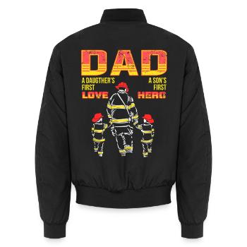 Cooler Feuerwehr Papa Mit Tochter Sohn - Unisex Bomberjacke - Schwarz - Hinten - AI Model Male 185 light (185cm)