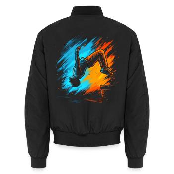 Freerunning Freerunner Herren Parkour Kinder - Unisex Bomberjacke - Schwarz - Hinten - AI Model Male 185 light (185cm)