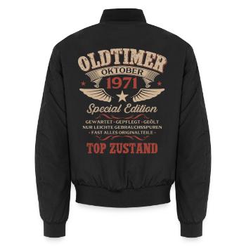 55. Geburtstag Geschenk Oldtimer Oktober 1971 - Unisex Bomberjacke - Schwarz - Hinten - AI Model Male 185 light (185cm)