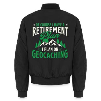 Ich plane Geocaching – lustiger Ruhestands-Geocacher - Unisex Bomberjacke - Schwarz - Hinten - AI Model Male 185 light (185cm)