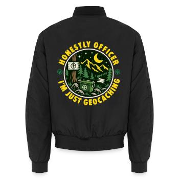 Ehrlich gesagt, Officer, ich geocache nur – Geocacher - Unisex Bomberjacke - Schwarz - Hinten - AI Model Male 185 light (185cm)