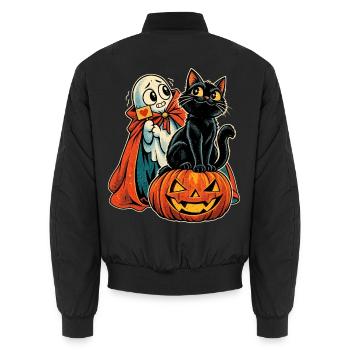 Herzgeist und Katzenkürbis Halloween - Unisex Bomberjacke - Schwarz - Hinten - AI Model Male 185 light (185cm)