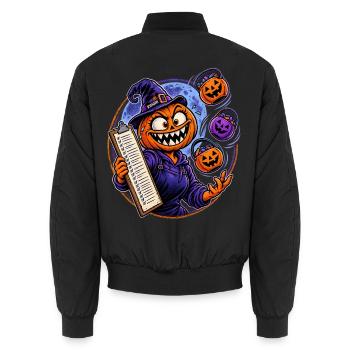 Kürbiszauberer mit Clipboard - Unisex Bomberjacke - Schwarz - Hinten - AI Model Male 185 light (185cm)