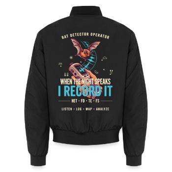 Nachtstimmen Fledermaus Aufnahme - Unisex Bomberjacke - Schwarz - Hinten - AI Model Male 185 light (185cm)