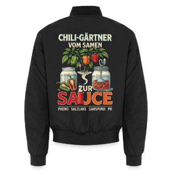 Chili-Gärtner Vom Samen Zur Sauce - Unisex Bomberjacke - Schwarz - Hinten - AI Model Male 185 light (185cm)