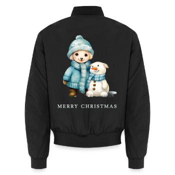 Süßer Hund mit Schneemann Weihnachten Merry Xmas - Unisex Bomberjacke - Schwarz - Hinten - AI Model Male 185 light (185cm)