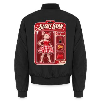 Sassy Sow Retro-Schweinepuppe - Unisex Bomberjacke - Schwarz - Hinten - AI Model Male 185 light (185cm)