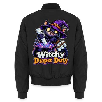 Witchy Diaper Duty Hexenkatze Halloween Papa - Unisex Bomberjacke - Schwarz - Hinten - AI Model Male 185 light (185cm)