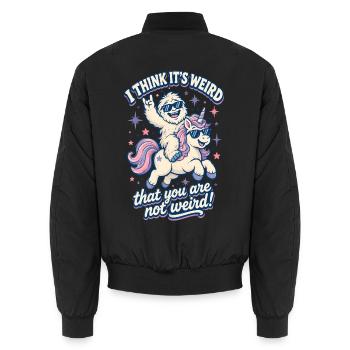 I Think It’s Weird Sasquatch Unicorn Bigfoot  - Unisex Bomberjacke - Schwarz - Hinten - AI Model Male 185 light (185cm)