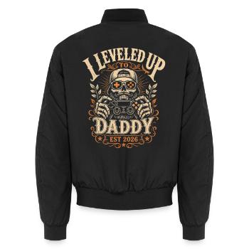 Leveled up to Daddy Vintage Spruch - Unisex Bomberjacke - Schwarz - Hinten - AI Model Male 185 light (185cm)
