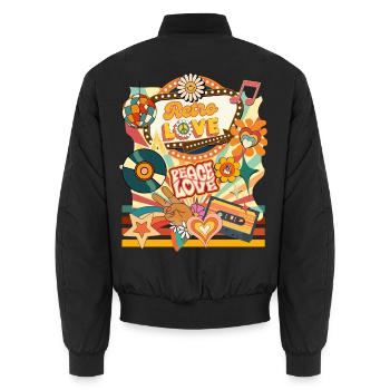 Retro Peace Love - Unisex Bomberjacke - Schwarz - Hinten - AI Model Male 185 light (185cm)