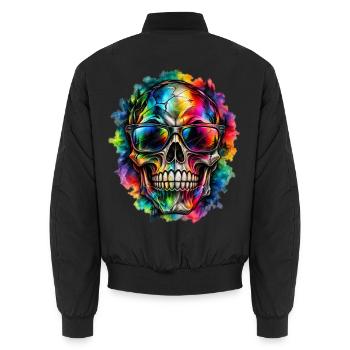 Color Skull – Wild Vision - Unisex Bomberjacke - Schwarz - Hinten - AI Model Male 185 light (185cm)