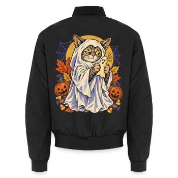 Halloween Katze im Geisterkostüm verspielte Spuk - Unisex Bomberjacke - Schwarz - Hinten - AI Model Male 185 light (185cm)