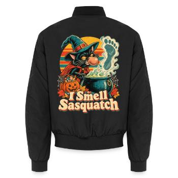 Halloween Hexenkatze I Smell Sasquatch Retro - Unisex Bomberjacke - Schwarz - Hinten - AI Model Male 185 light (185cm)