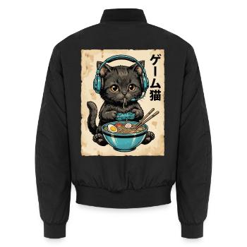 Gamer-Katze mit Ramen und Headset - Unisex Bomberjacke - Schwarz - Hinten - AI Model Male 185 light (185cm)