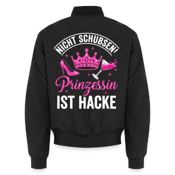 Prinzessin – Pinke Glitzer Krone mit High Heel - Unisex Bomberjacke - Schwarz - Hinten - AI Model Male 185 light (185cm)