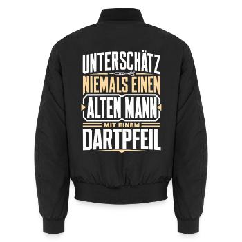 Alter Mann mit Dartpfeil - Unisex Bomberjacke - Schwarz - Hinten - AI Model Male 185 light (185cm)