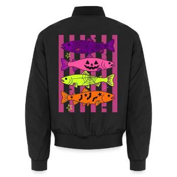 Spooky Halloween Fish Pattern Design - Unisex Bomberjacke - Schwarz - Hinten - AI Model Male 185 light (185cm)