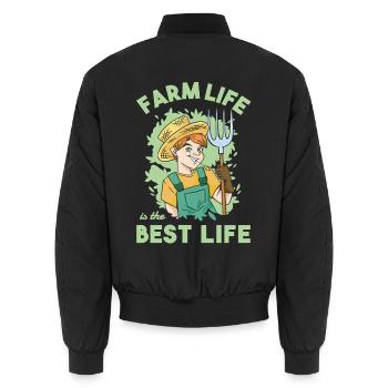 Farm Life Is The Best Life Bauernhof Dorfkind - Unisex Bomberjacke - Schwarz - Hinten - AI Model Male 185 light (185cm)