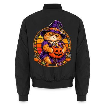 Halloween Katze Hexenkostüm Retro Sonne Cat Mom - Unisex Bomberjacke - Schwarz - Hinten - AI Model Male 185 light (185cm)