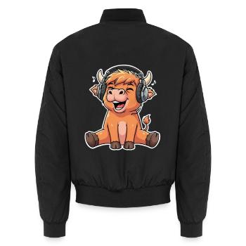 Highland Kuh Musik - Unisex Bomberjacke - Schwarz - Hinten - AI Model Male 185 light (185cm)