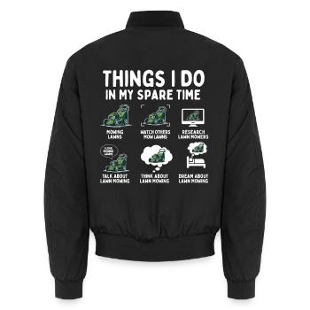 Dinge, die ich in meiner Freizeit tue – Rasenmäher-Süchtiger - Unisex Bomberjacke - Schwarz - Hinten - AI Model Male 185 light (185cm)