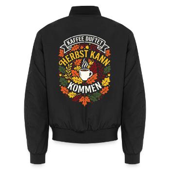 Kaffee duftet | Herbstzeit | gemütlich - Unisex Bomberjacke - Schwarz - Hinten - AI Model Male 185 light (185cm)