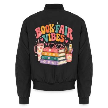 Buchmesse-Vibes Retro-Leseliebhaber - Unisex Bomberjacke - Schwarz - Hinten - AI Model Male 185 light (185cm)