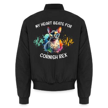 Cornish Rexkatze Herzlinie - Unisex Bomberjacke - Schwarz - Hinten - AI Model Male 185 light (185cm)