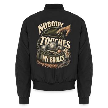 Pentanque Nobody Touches My Boules - Unisex Bomberjacke - Schwarz - Hinten - AI Model Male 185 light (185cm)