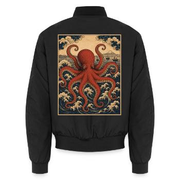 Japanischer Wellen-Oktopus - Unisex Bomberjacke - Schwarz - Hinten - AI Model Male 185 light (185cm)