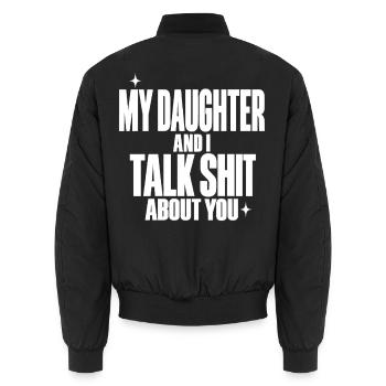 Tochter Geschenk Lustiger Spruch - Unisex Bomberjacke - Schwarz - Hinten - AI Model Male 185 light (185cm)