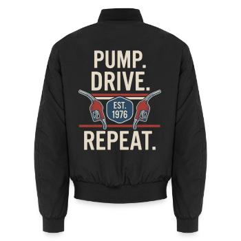 Pump Drive Repeat Vintage Zapfpistole Fuel - Unisex Bomberjacke - Schwarz - Hinten - AI Model Male 185 light (185cm)