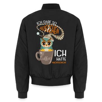 KaffeeEule auf Nachtschicht  - Unisex Bomberjacke - Schwarz - Hinten - AI Model Male 185 light (185cm)