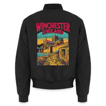 City Retro Winchester England Historic Landmark - Unisex Bomberjacke - Schwarz - Hinten - AI Model Male 185 light (185cm)