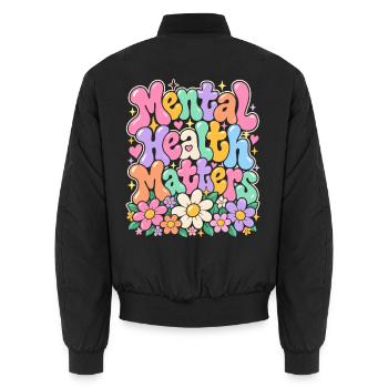 Mentale Gesundheit Blütenzauber - Unisex Bomberjacke - Schwarz - Hinten - AI Model Male 185 light (185cm)