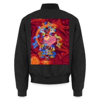 Herz und Blüten mit feurig rotem Hintergrund - Unisex Bomberjacke - Schwarz - Hinten - AI Model Male 185 light (185cm)