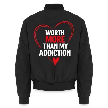 Mehr wert als meine Sucht - Unisex Bomberjacke - Schwarz - Hinten - AI Model Male 185 light (185cm)