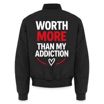 Mehr wert als meine Sucht - Unisex Bomberjacke - Schwarz - Hinten - AI Model Male 185 light (185cm)