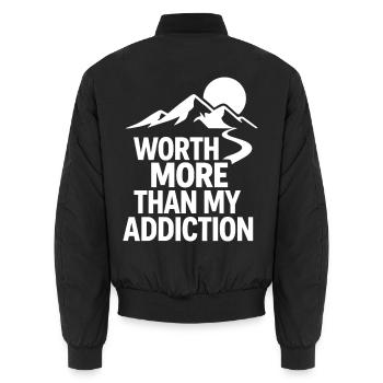 Mehr wert als meine Sucht - Unisex Bomberjacke - Schwarz - Hinten - AI Model Male 185 light (185cm)