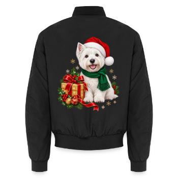 Weihnachts Westi mit Geschenk und Schal - Unisex Bomberjacke - Schwarz - Hinten - AI Model Male 185 light (185cm)