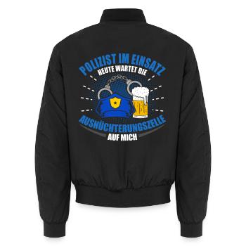 Polizist im Einsatz Ausnüchterungszelle Bier - Unisex Bomberjacke - Schwarz - Hinten - AI Model Male 185 light (185cm)