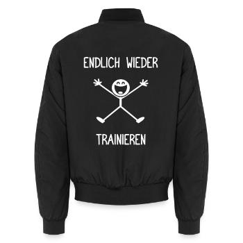Endlich wieder trainieren Bodybuilding Bodybuilder - Unisex Bomberjacke - Schwarz - Hinten - AI Model Male 185 light (185cm)