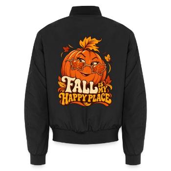 Fall Is My Happy Place – Kürbis T-Shirt  - Unisex Bomberjacke - Schwarz - Hinten - AI Model Male 185 light (185cm)