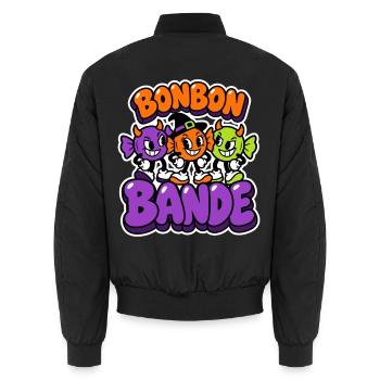Bonbon Bande - Halloween Süßigkeiten - Unisex Bomberjacke - Schwarz - Hinten - AI Model Male 185 light (185cm)