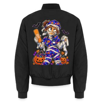 Halloween Krankenschwester Mumie in bunten Scrubs - Unisex Bomberjacke - Schwarz - Hinten - AI Model Male 185 light (185cm)