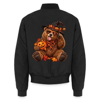 Herbst-Halloween-Bär mit Kürbissen - Unisex Bomberjacke - Schwarz - Hinten - AI Model Male 185 light (185cm)